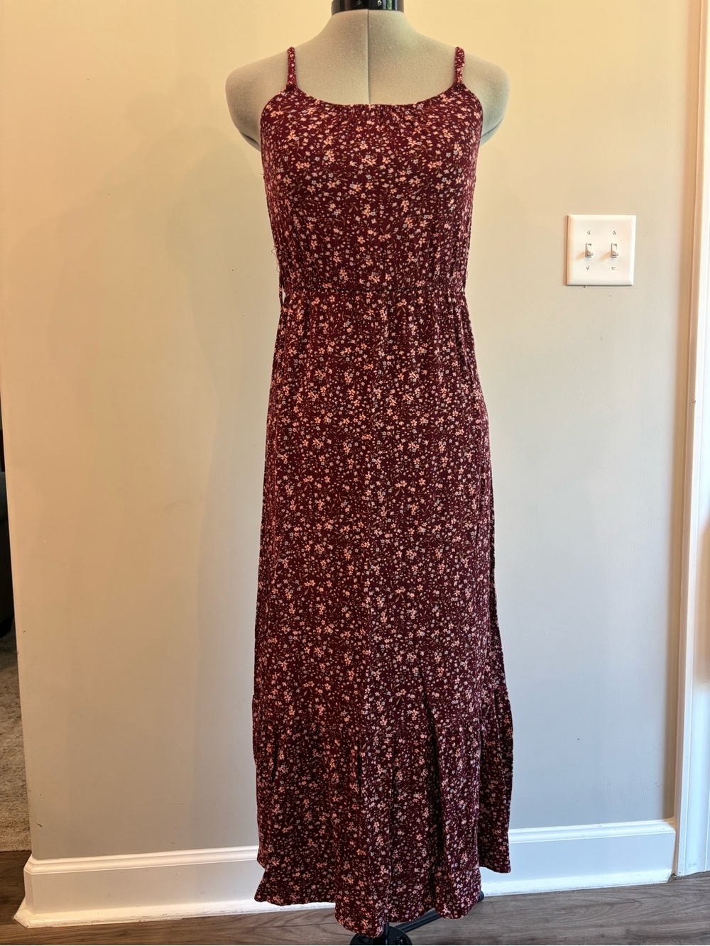 Wallflower Burgundy Floral Spaghetti-Strap Maxi Dress 0209